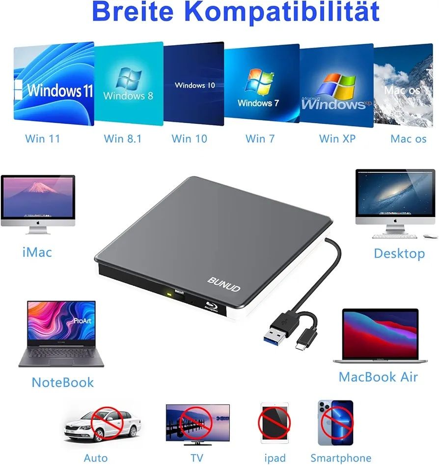 Bunud Napęd Zewnetrzny CD DVD USB 3.0