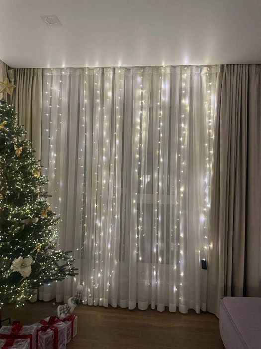 LED гірлянда–штора 3×3 USB та гачки, гірлянда роса, герлянда на вікно