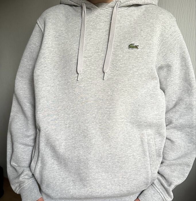 Сірий худі Lacoste на флісі