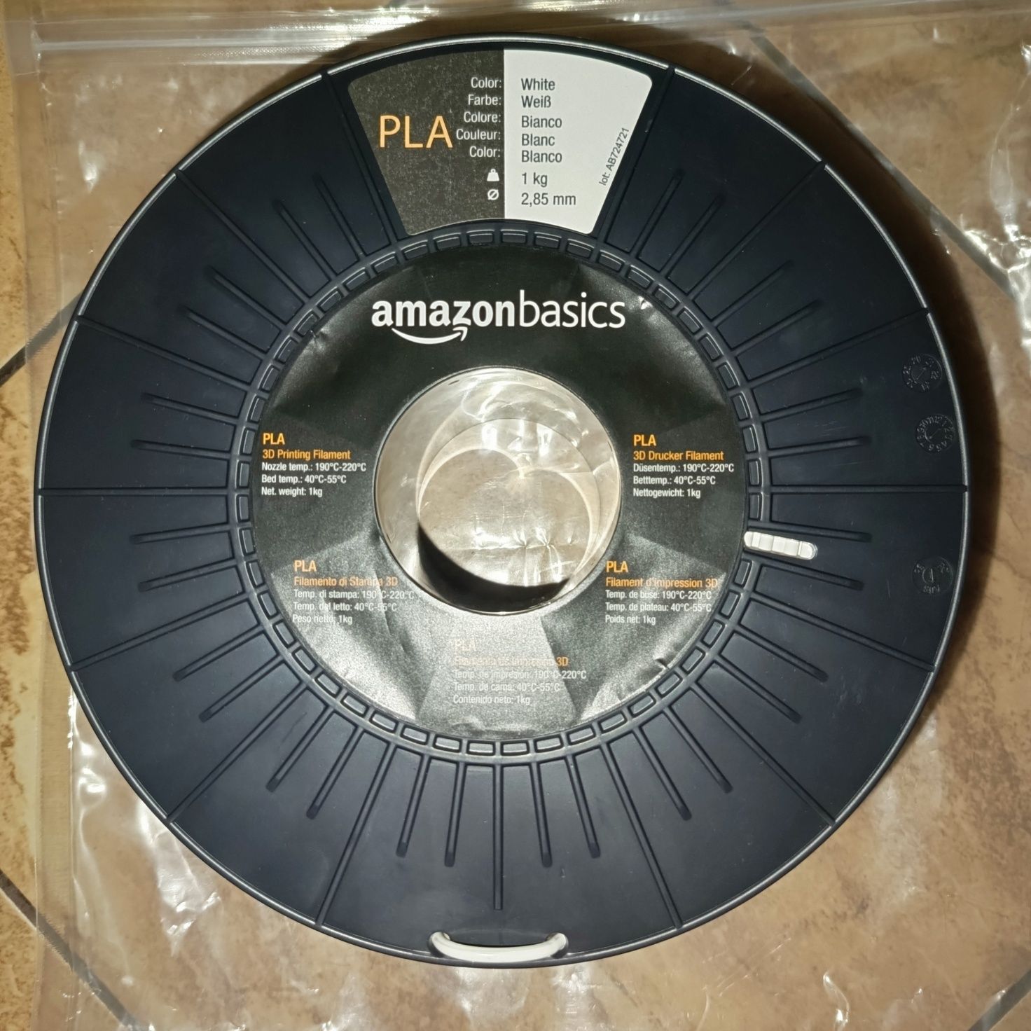 Filament do drukarki 3D AmazonBasics PLA,2,85mm,biały,szpula około 1kg