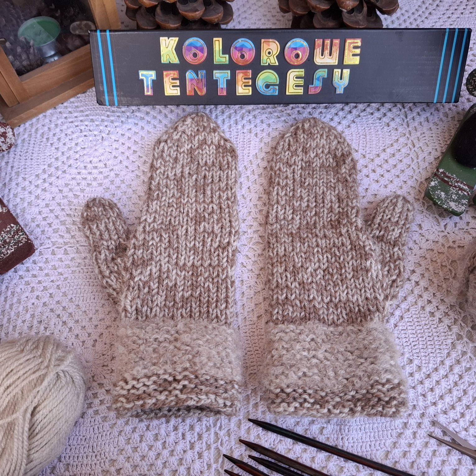 Rękawiczki handmade wełniane, melanż , beże