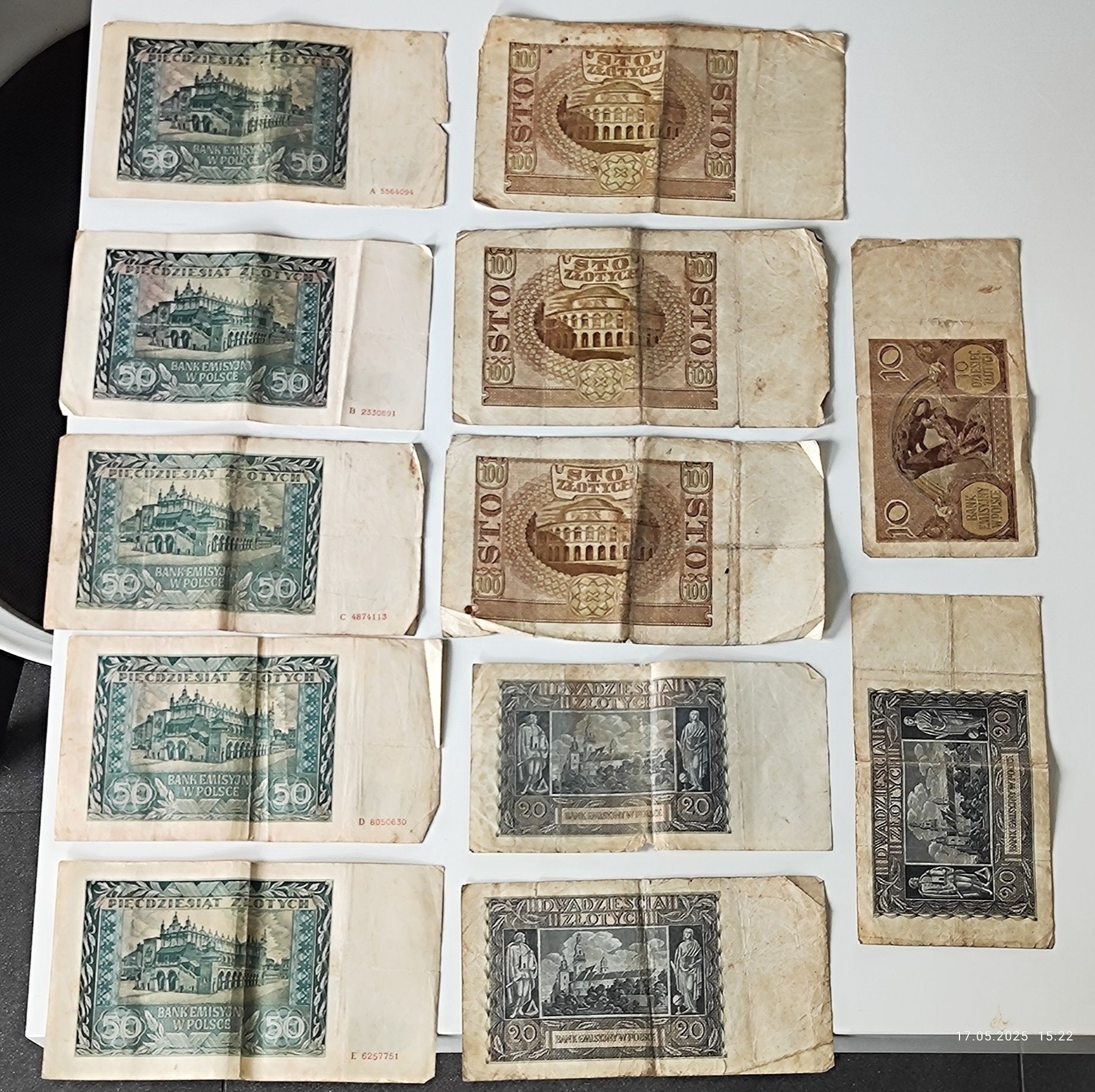 Zestaw banknotów Polskich z okresu Generalnej Guberni