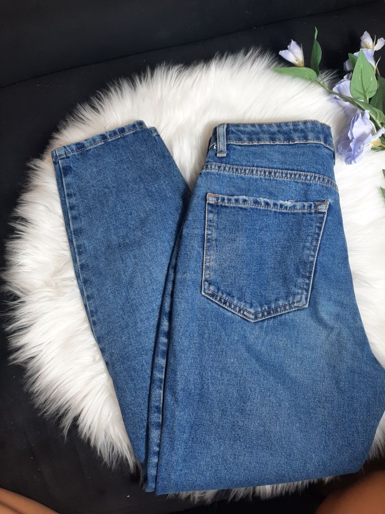 Spodnie jeansy damskie wysoki stan proste nogawki rurki vintage Bershk