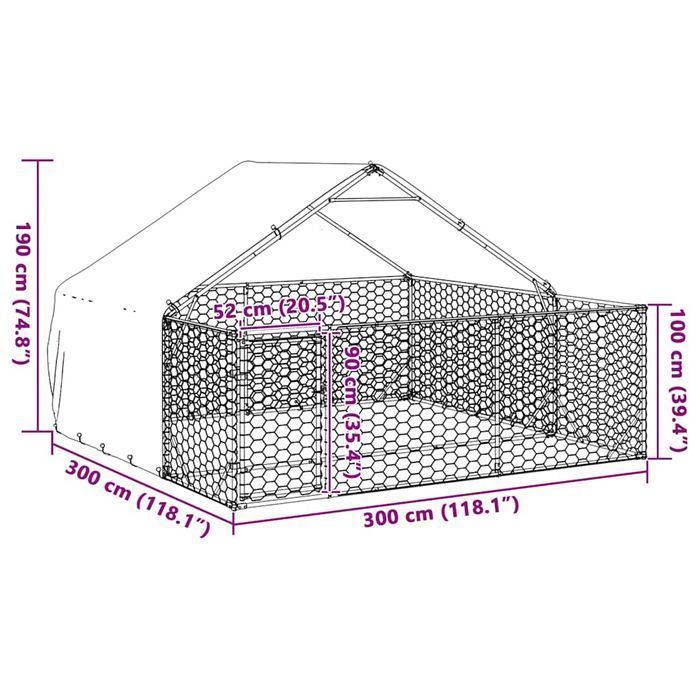 Vidaxl Zewnętrzna Buda Dla Psa Z Wybiegiem 3X3X1,9 M Stal Ocynkowana