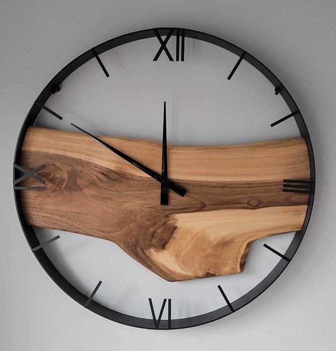 Zegar ścienny 60cm naturalne drewno orzechowe. Loft Rękodzieło Prezent