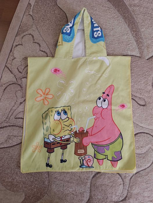Рушник-пончо дитячий Губка Боб, пляжний рушник, полотенце пляжное