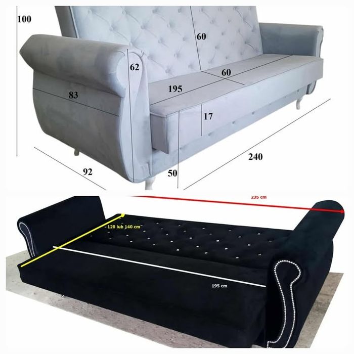 Rozkładana Kanapa zestaw Sofa Fotel pufa podnóżek funkcja spania NOWE