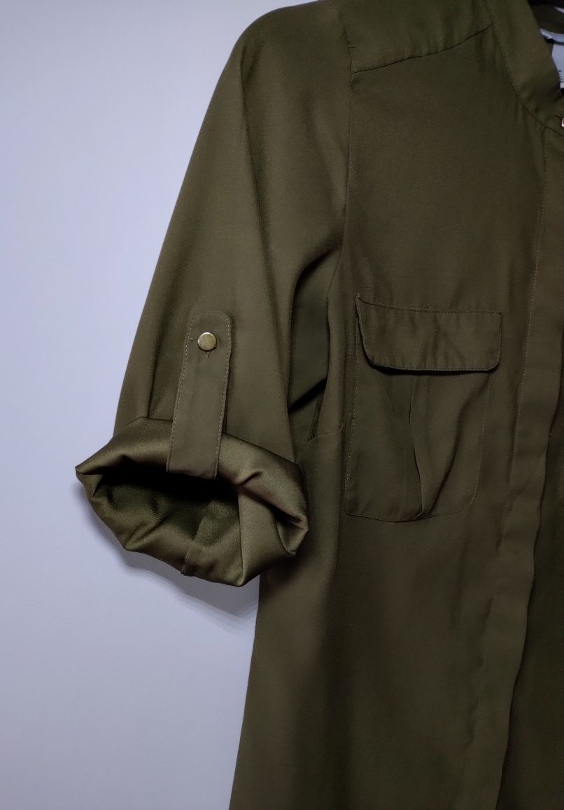 Koszula khaki zapinana na guziki rękaw 3/4 ¾ H&M 36 S