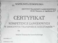 Certyfikat Kompetencji Zawodowych CKZ PRZEWÓZ RZECZY LICENCJA