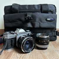 Piekny Canon AE-1 + 2 obiektywy i torba