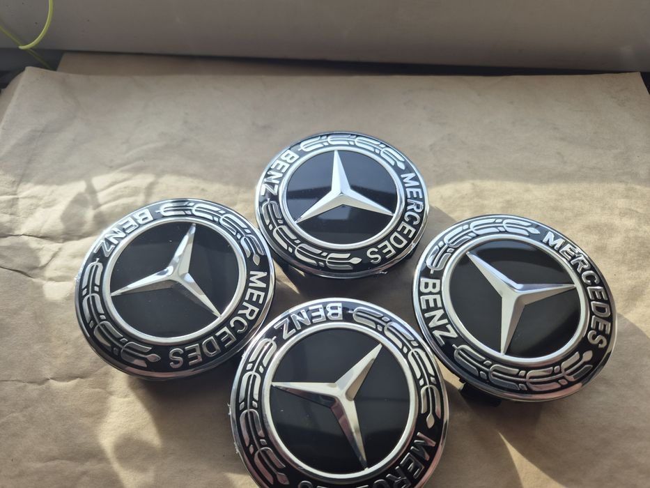 dekielki kapsle Mercedes czarno białe 75mm nowy wzór