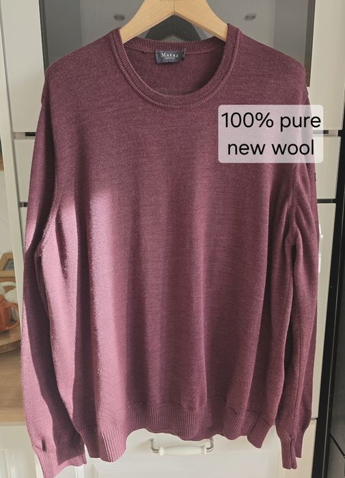 Sweter męski wełniany premium XL burgund jesień