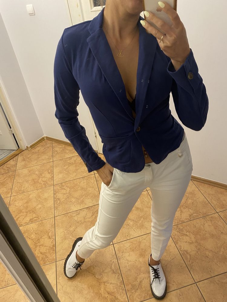 Zara marynarka zakiet garnitur elegancka granat XS 34 marynarska