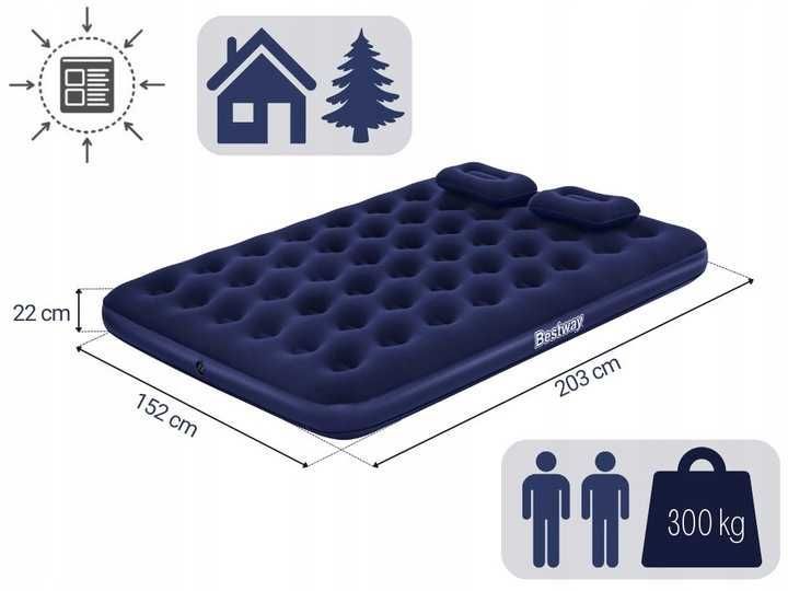 Bestway Łóżko Dmuchane Materac 2 Osobowy z Poduszkami i Pompką NOWY