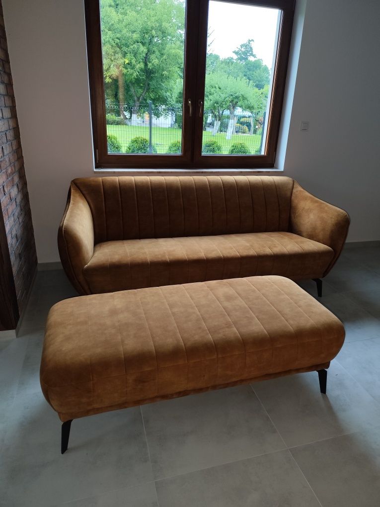Flori Canvani Piękna stylowa Sofa 3 osobowa + hoker pufa