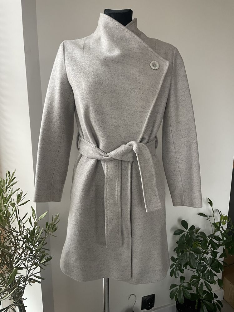 Płaszcz damski ciepły jesienny szary wełniany elegancki ze stójką 36