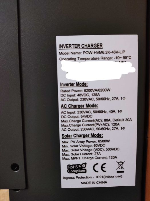 Гібридний інвертор PowMr 6,2 кВт + WiFi