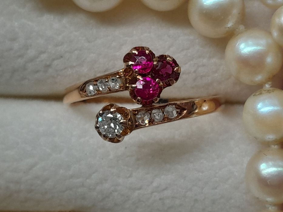 R.14 Pierścionek Antyk 1905 Rubiny Diamenty Złoto 585 Secesja WYCENA