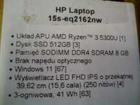 Jak nowy Laptop HP 15s-eq2162nw ssd 512GB, 8GB RAM, KOMPLET GWARANCJA