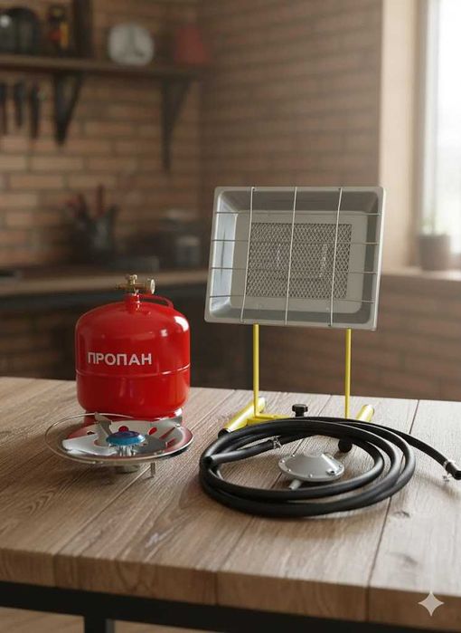Комплект газовий нагрівач керамічний 2,9 кВт + Баллон пропан 8 л.
