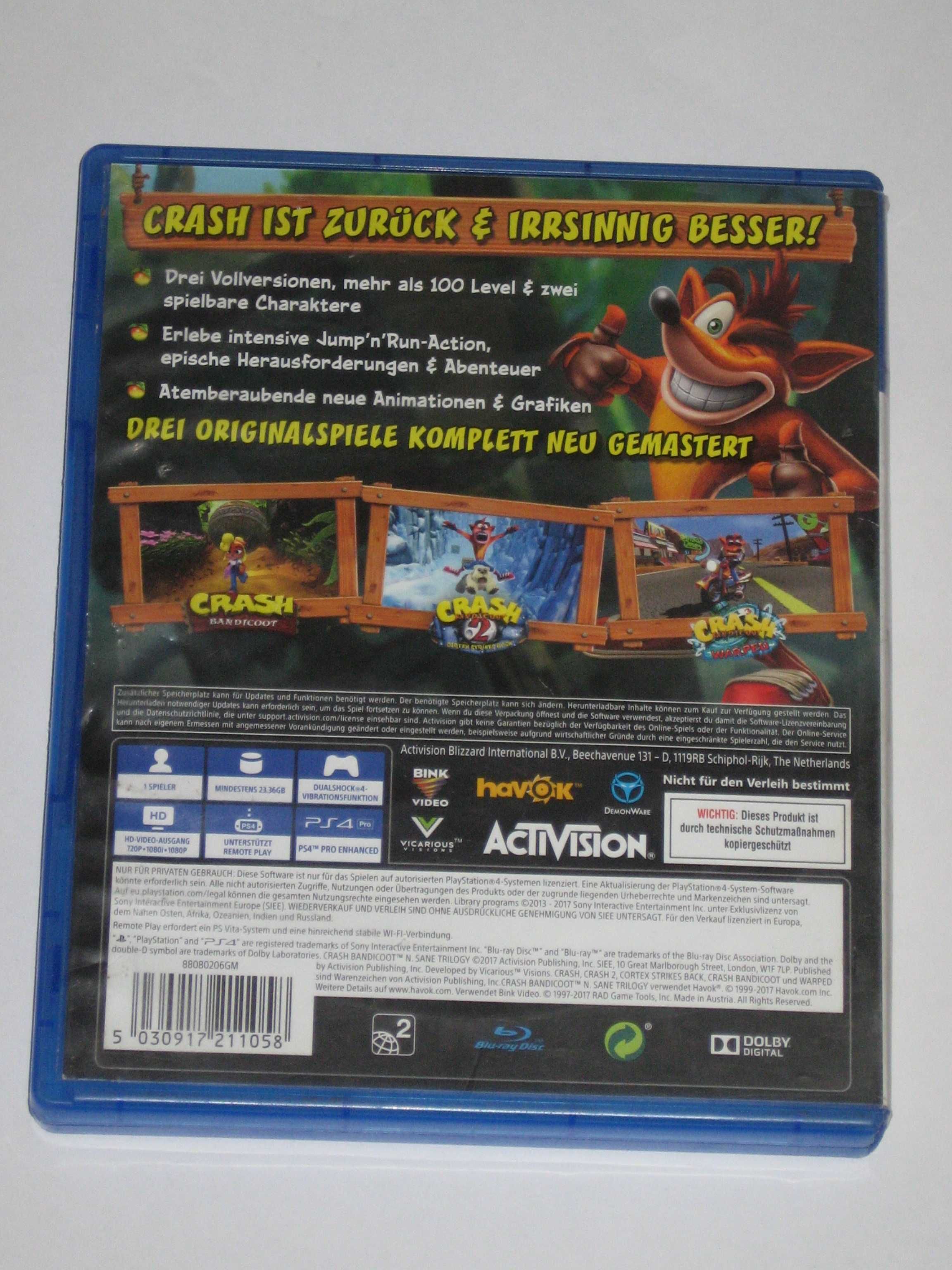 Crash Bandicoot N Sane Trilogy PS4 BDB! Play Station 4