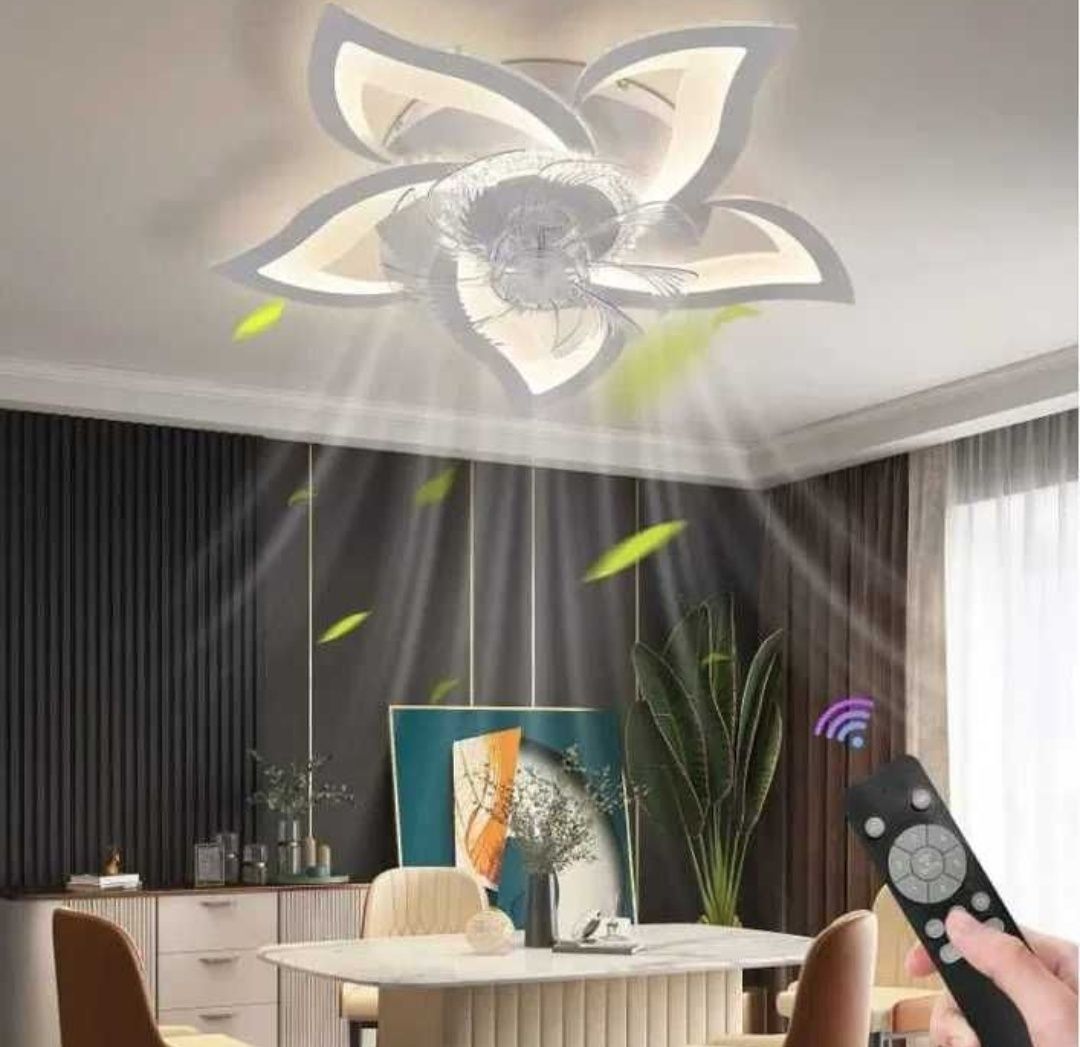 2w1 Żyrandol LED 50W Super Nowoczesny Kwiat Lotosu wiatrak