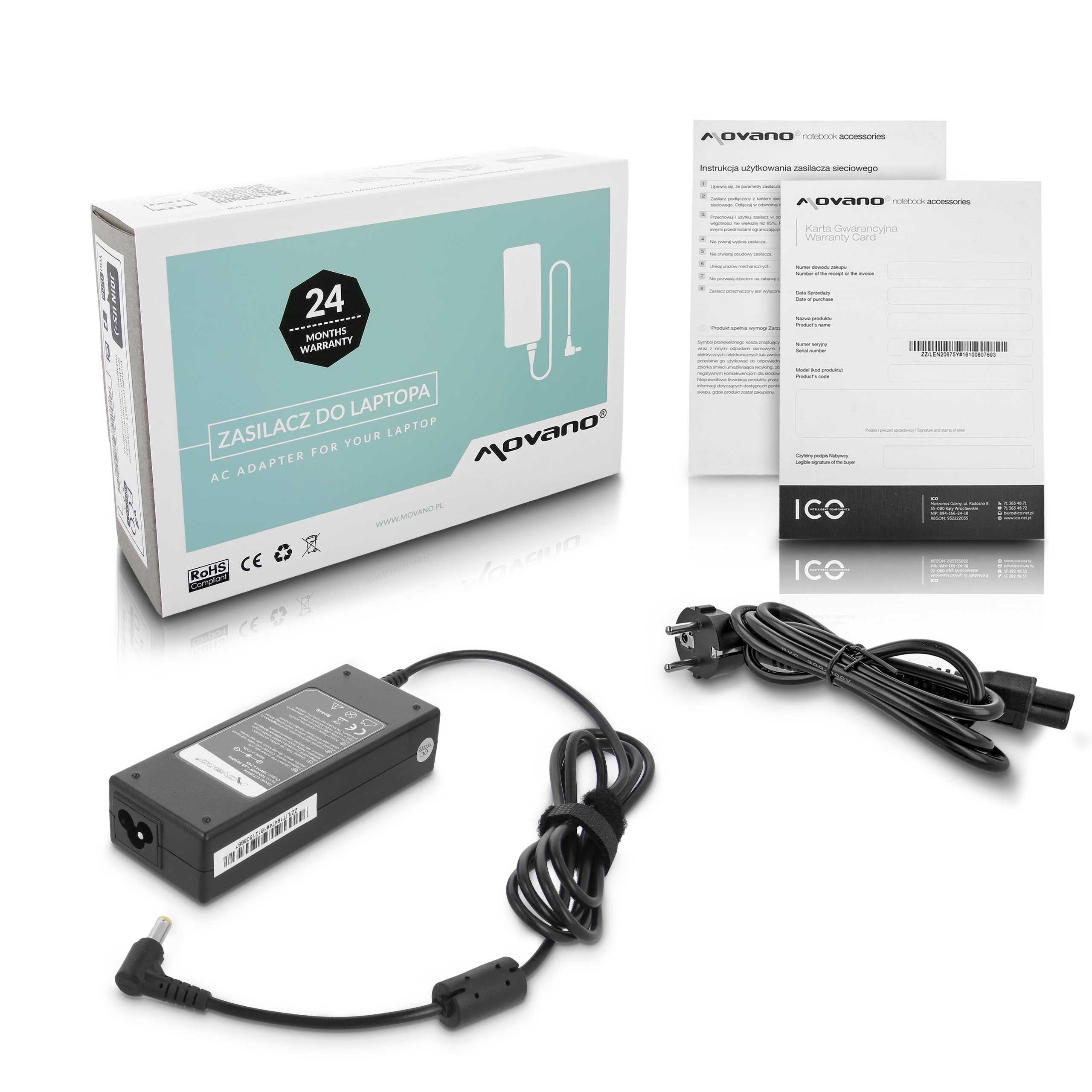 Zasilacz Movano 19v 4.74a 90W do Asus, Toshiba, MSI, Packard Bell