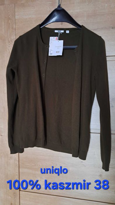 Kaszmirowy sweterek 100% kaszmir Uniqlo NOWY z metką oliwkowy 38 M
