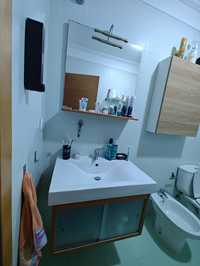 Móvel Casa banho suspenso com lavatório, torneira + Espelho