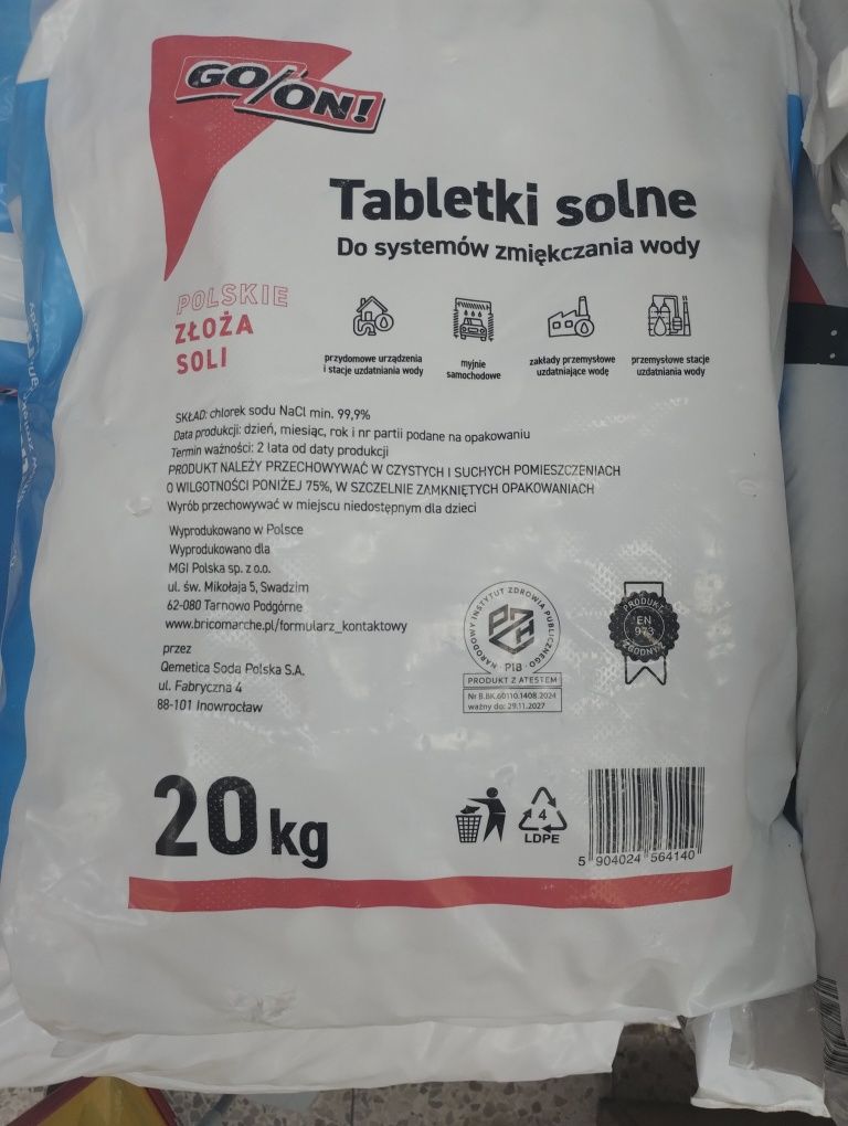 Tabletki solne, myjnia,  uzdatnianie wody