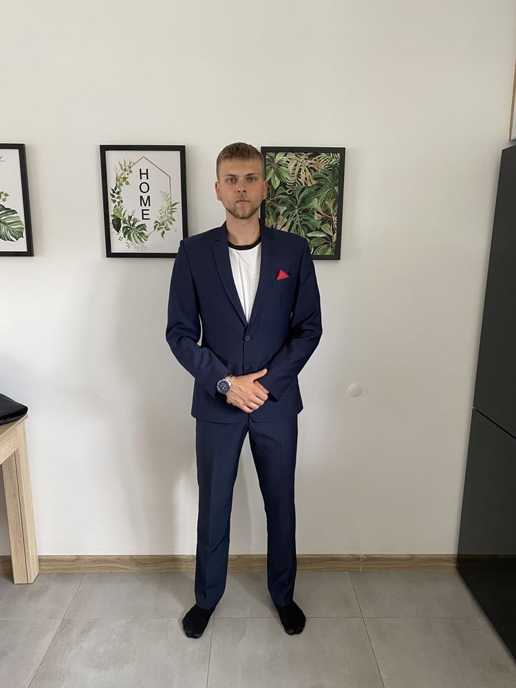 Garnitur granatowy, jak nowy na 1,70-1,80m