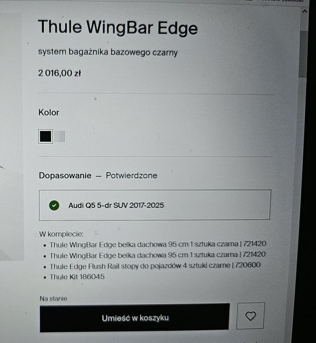 Bagażnik bazowy Thule Wingbar Evo Edge czarne
