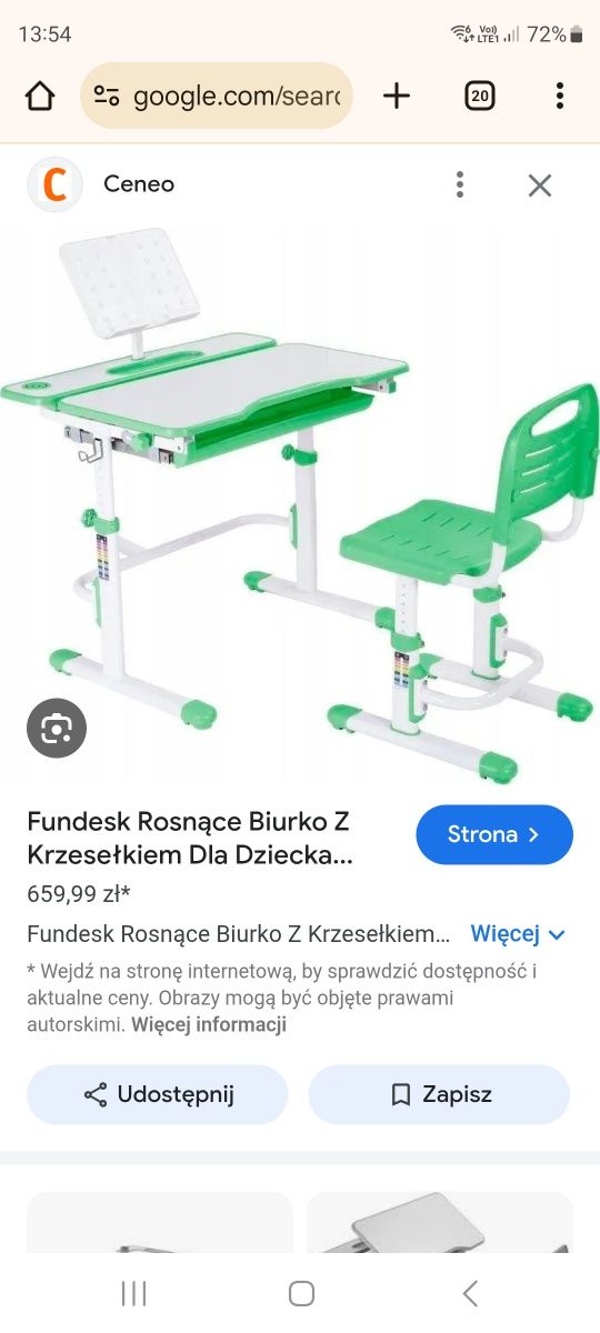 Biurko + krzesełko + lampka + pulpit