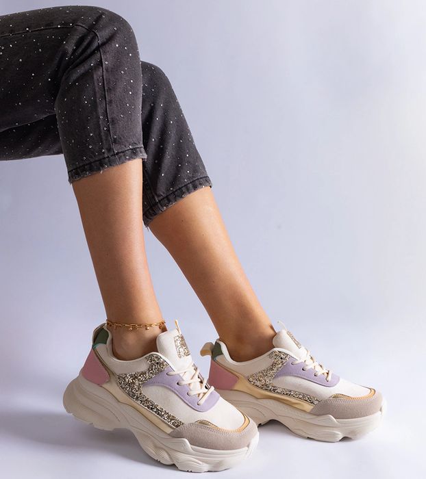 Wielokolorowe sneakersy z brokatowymi wstawkami Clorinda