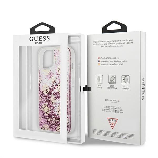 Etui Guess Peony Liquid Glitter na iPhone 13 mini - różowe