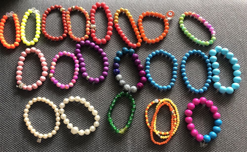 Zestaw bransoletek  neon  turkus koral perła amarant fiolet róż