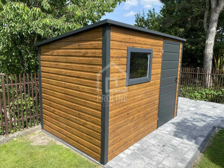 Schowek Domek Ogrodowy 3x2m drzwi okno drewnopodobny spad w tył PLG187