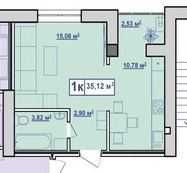 Продаж 1-кімнатної зданої квартири біля парку (сирець з наповненням)