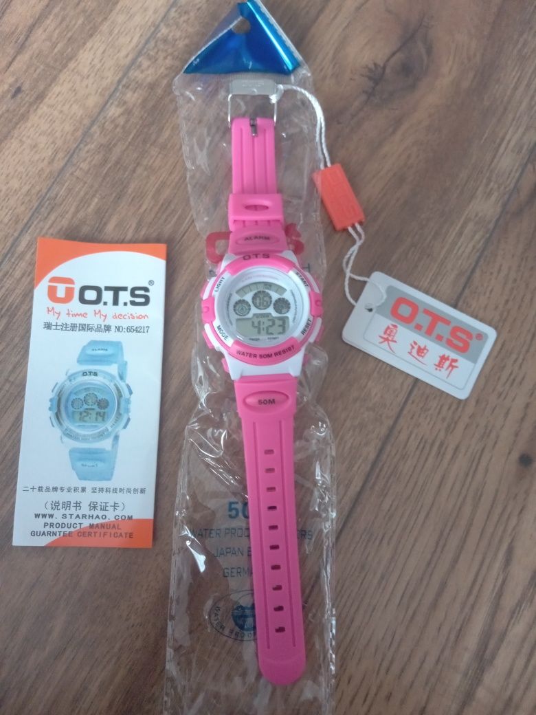 OTS zegarek na rękę dla dzieci i młodzieży wodoodporny, różowy