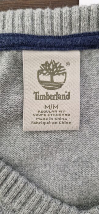 Sweter r. M męski TIMBERLAND w serek długi rękaw szary 100% bawełna