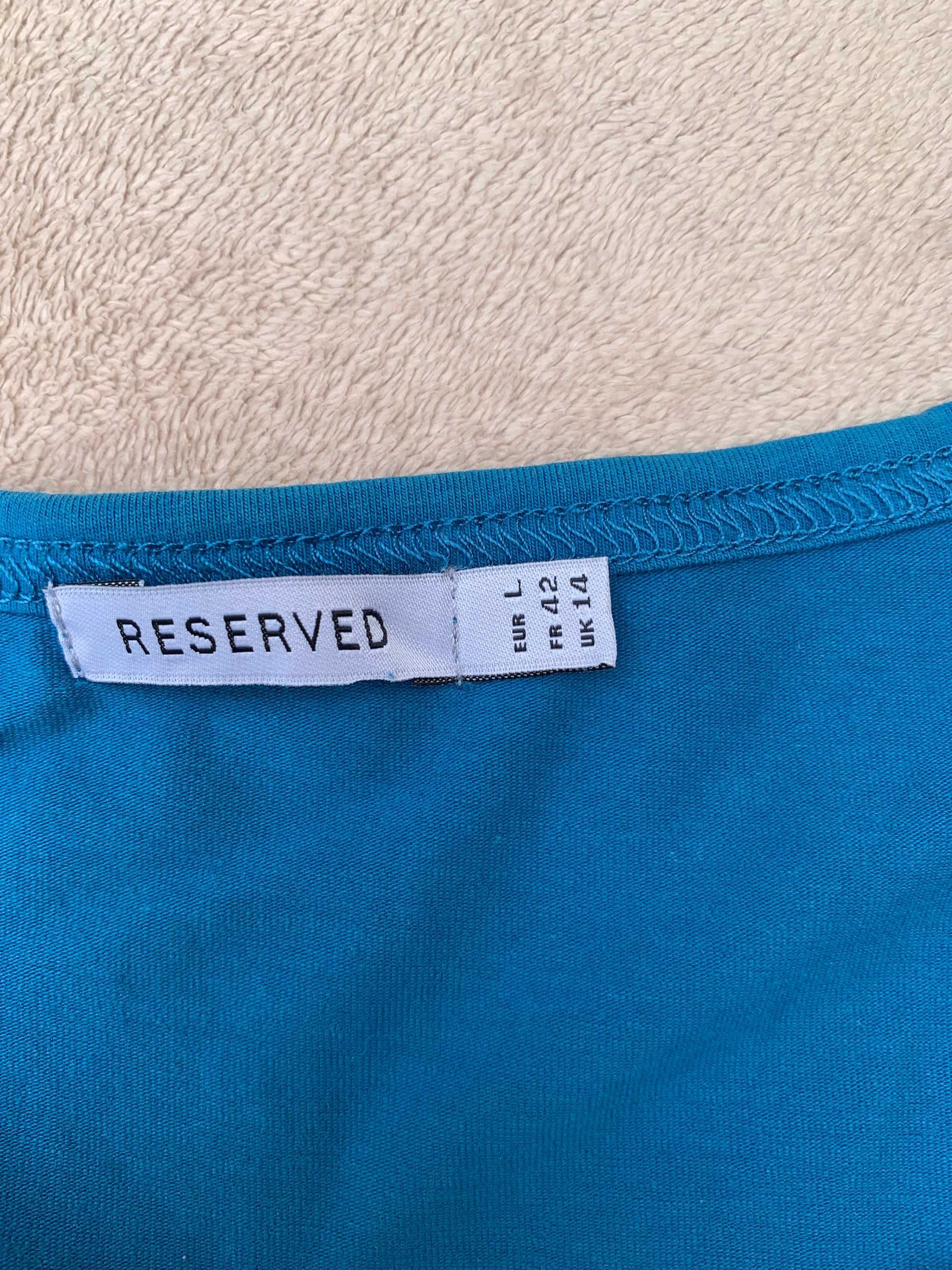 T-shirt Reserved, rozm L niebieski ze srebrnym napisem