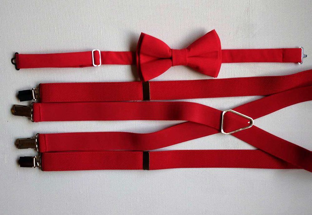 Галстук бабочка и подтяжки в красном цвете для взрослого в идеале