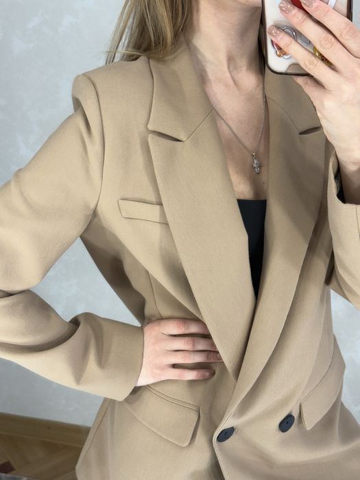 Піджак класичний жіночий коричневий подовжений універсальний XS-M