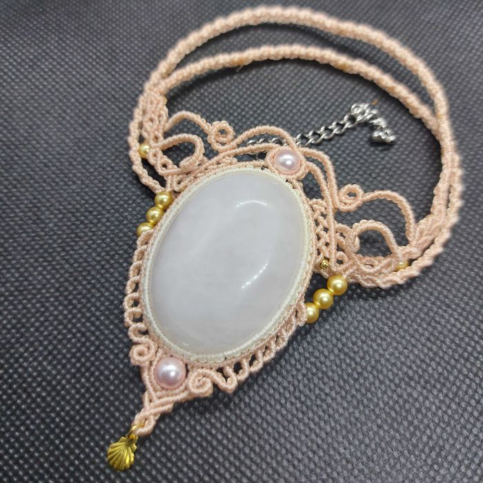 KWARC RÓŻOWY naszyjnik / makrama