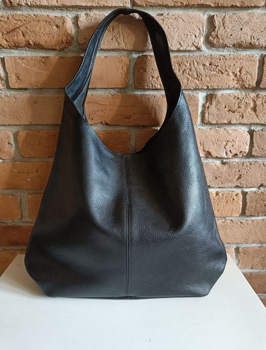 Torebka włoska skóra naturalna shopper hobo na ramię i do ręki czarna
