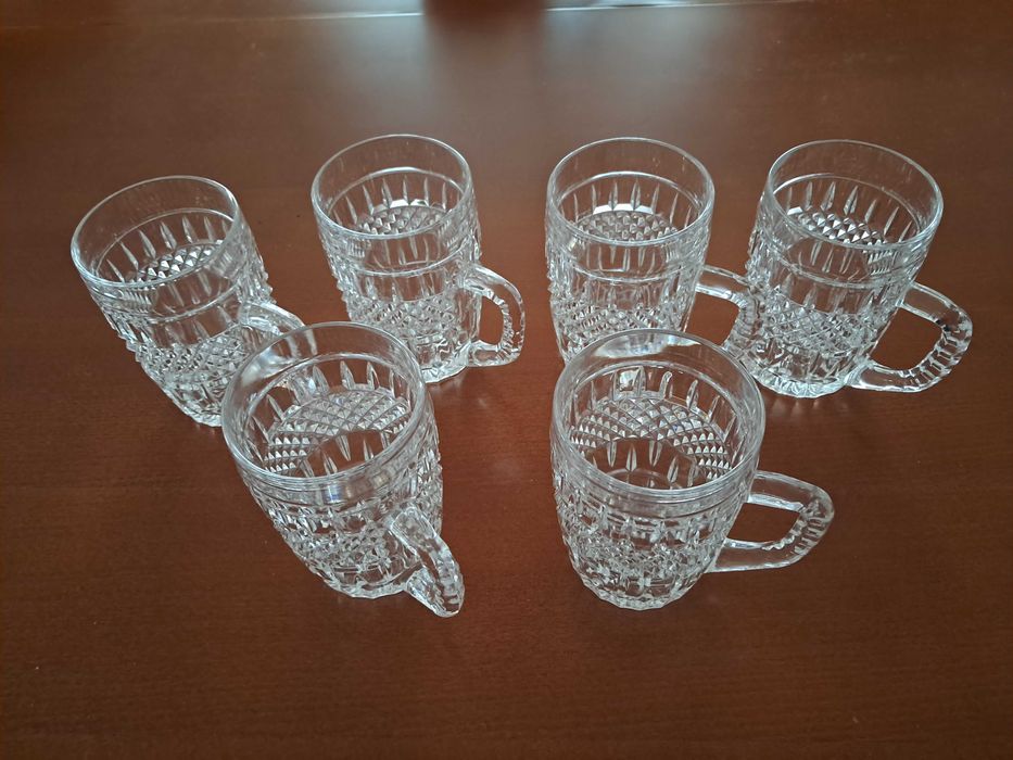 Zestaw 6 kryształowych kufli do piwa ze wzorem w diamenty z lat 70