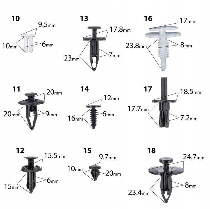 Spinki kołki klipsy samochodowe do tapicerki auta 420 el 4 ściągacze
