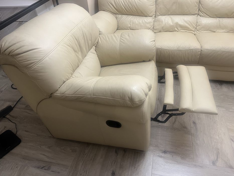 Skórzany zestaw wypoczynkowy, kanapa i fotel