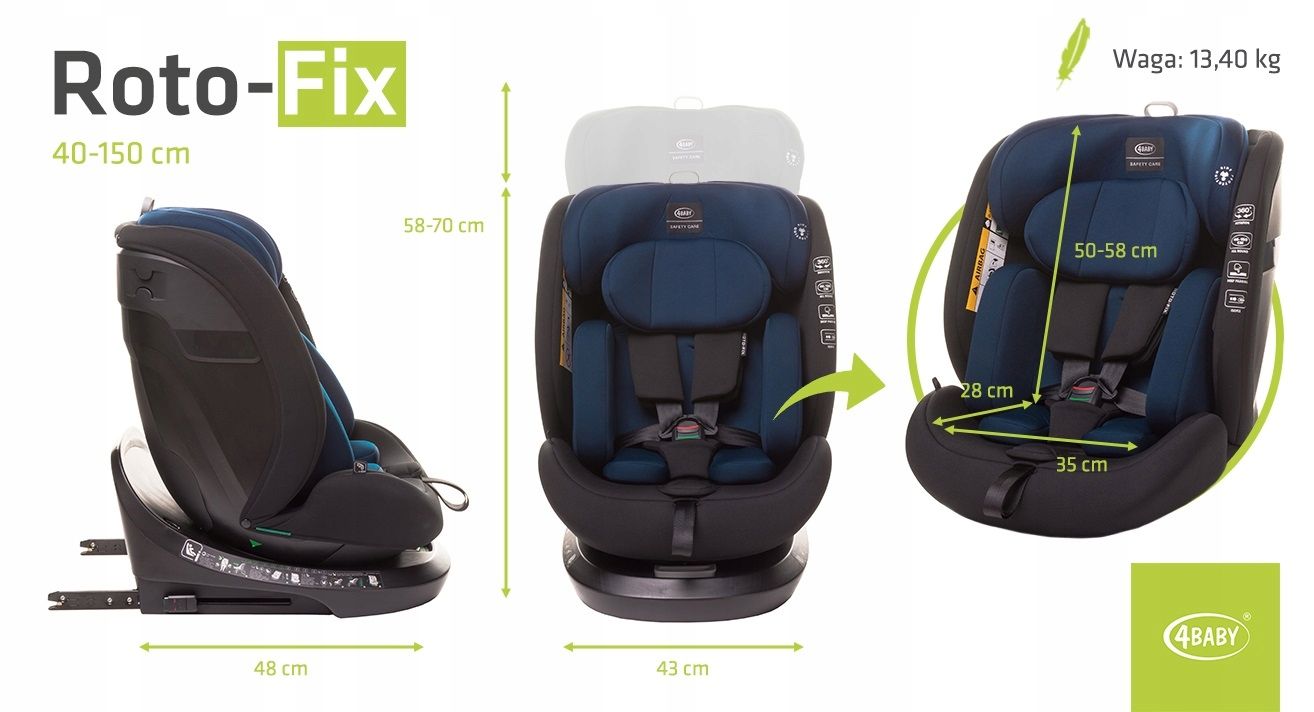 Fotelik Samochodowy Obrotowy IsoFix 4Baby RotoFix 0-36KG I-Size 40-150