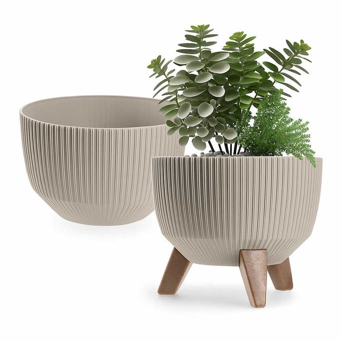 Zestaw 2 sztuk donic doniczek osłonki na nóżkach beżowe 24cm okrągłe